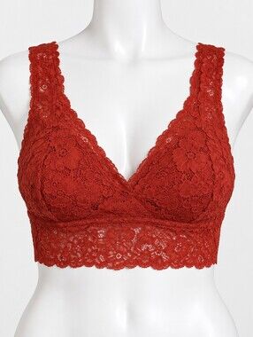Aerie Rust Floral Lace Bralette Deep V Neck Boho Romantic Cottagecore